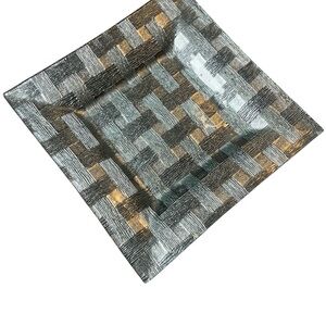Metallic Woven Glass Decorative Tray - Silver 10”x10”